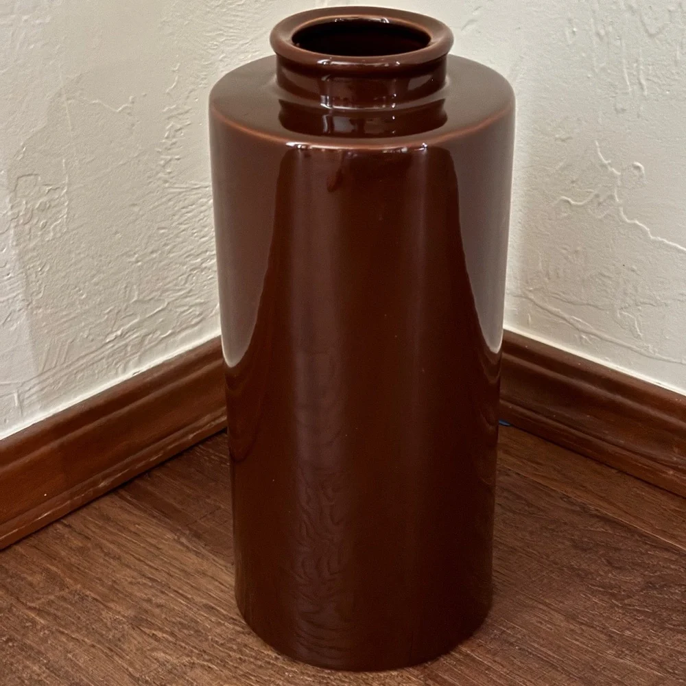 Pottery Barn Brown Glazed Flower Vase Modern Classic Floral Decorative